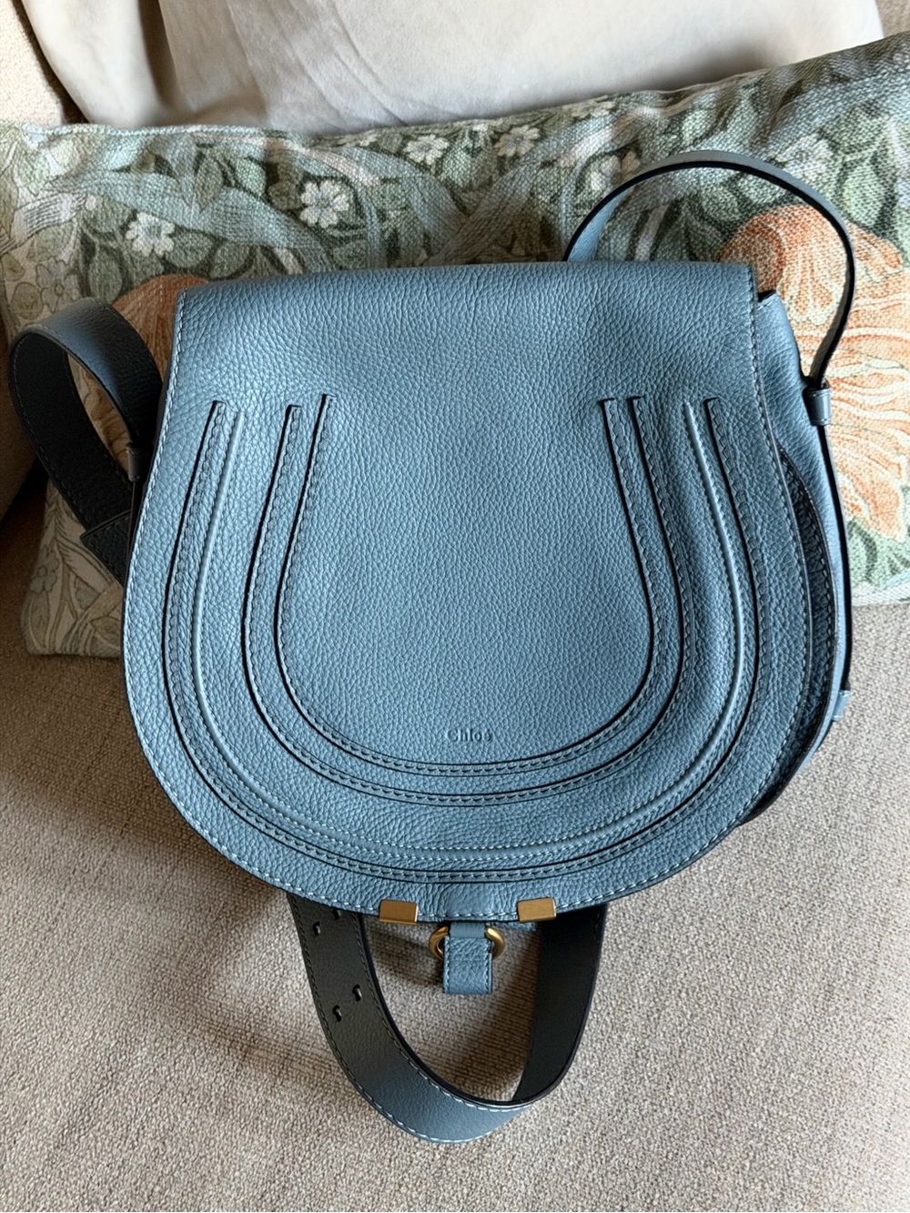 Rare! Chloe Large Crossbody Saddle Bag in Blue with Gold Hardware EUC